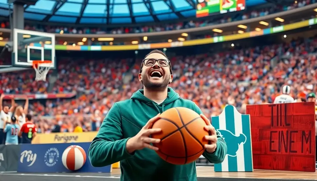 Sports fan with DIY basketball hoop and sports memorabilia themed around their favorite team.