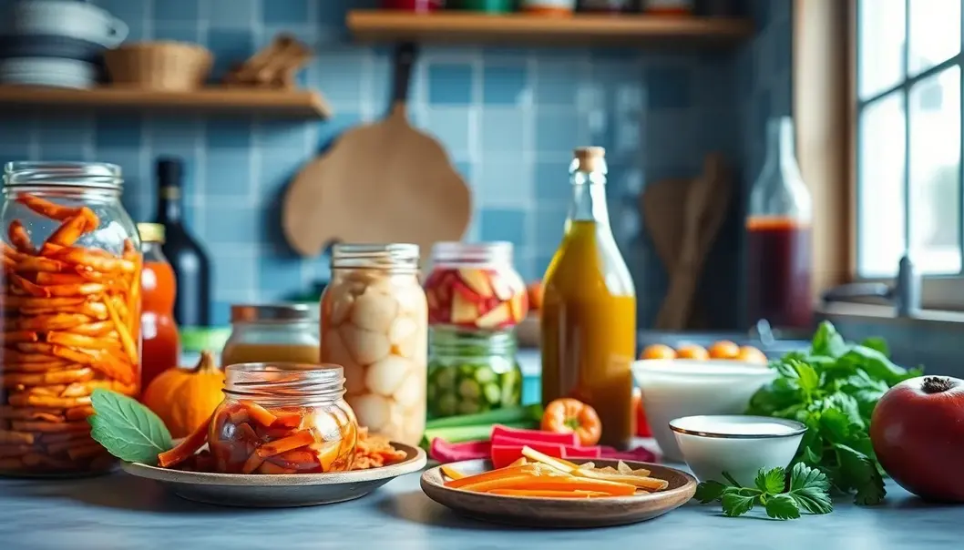 A diverse array of fermented foods rich in probiotics.
