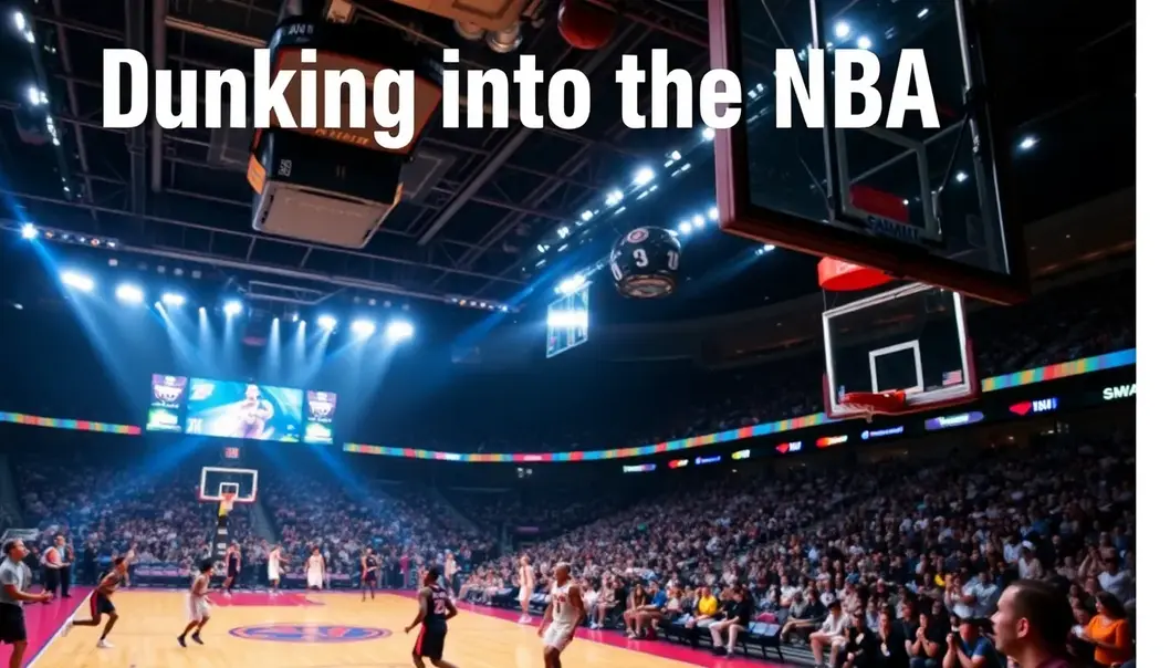 Players in action during an NBA game, the vibrant stadium alive with excitement.